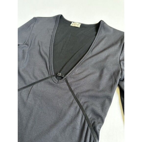 Free People Victoria Long Sleeve Ribbed Body Suit Women’s XS Grey V Neck Snap - Picture 2 of 12
